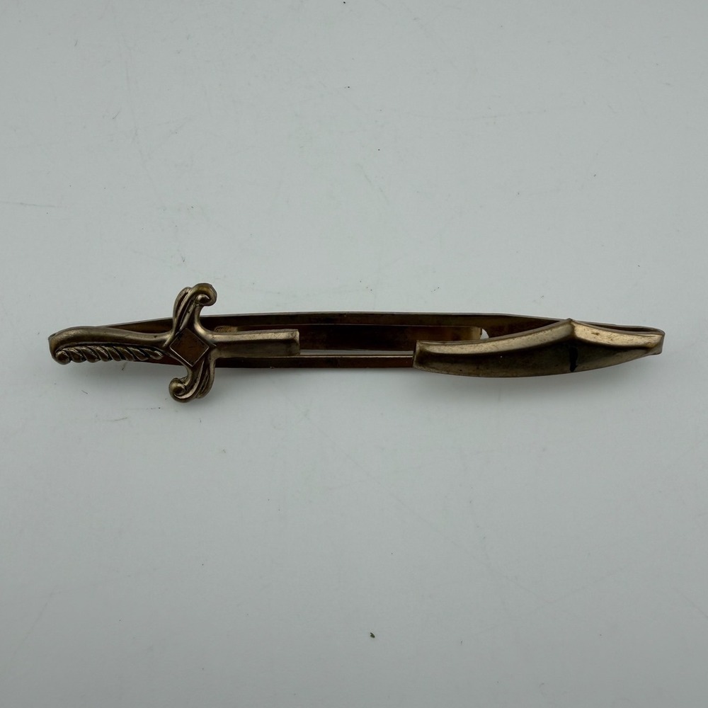 Sword Tie Clip Gold Tone Vintage Scimitar Novelty Accessory Men